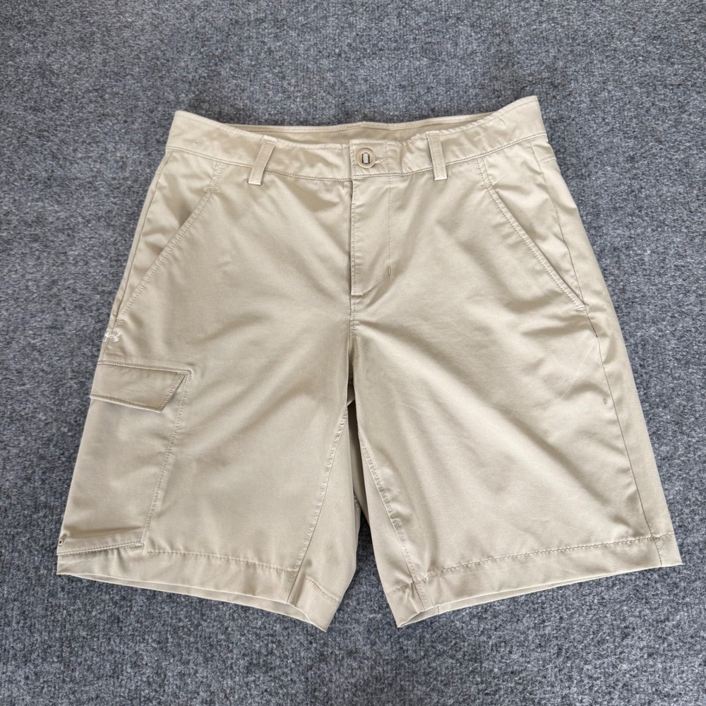 Under Armour HeatGear Tactical Cargo Shorts Mens 30 Tan Khaki Loose Fit Utility